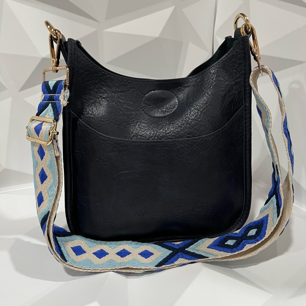 Ah-Dornet navy blue vegan leather messenger crossbody bag with adjustable strap